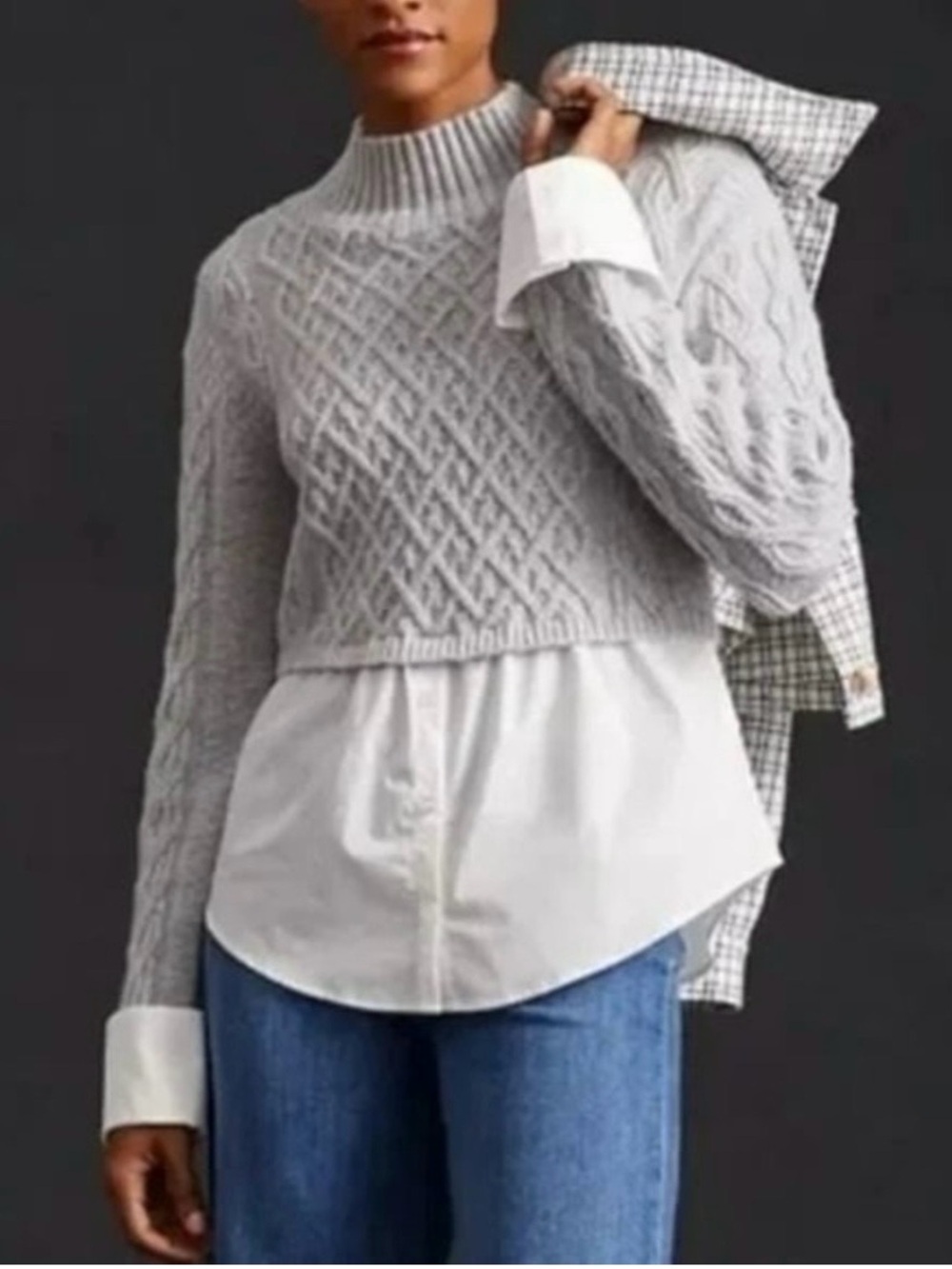 Anthropologie Maeve Cable Knit Layered Sweater Twofer Size Medium Preppy Work